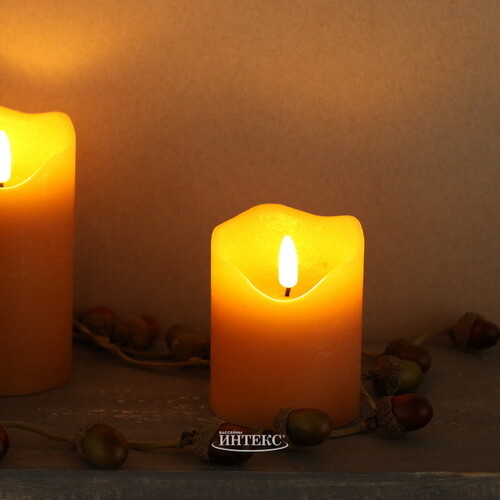 Светодиодная свеча с имитацией пламени Стелла 9 см миндальная восковая, на батарейках, таймер Kaemingk