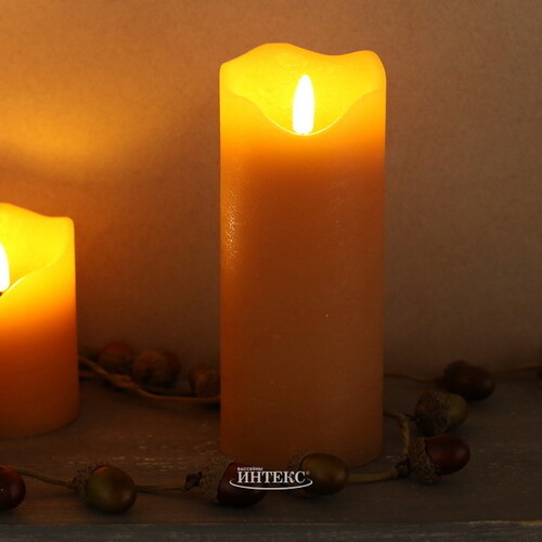 Светодиодная свеча с имитацией пламени Стелла 17 см миндальная восковая, на батарейках, таймер Kaemingk