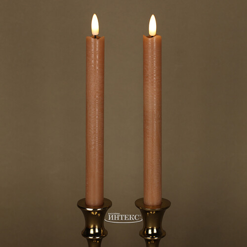 Столовая светодиодная свеча с имитацией пламени Стелла 24 см 2 шт миндальная, на батарейках, таймер Kaemingk