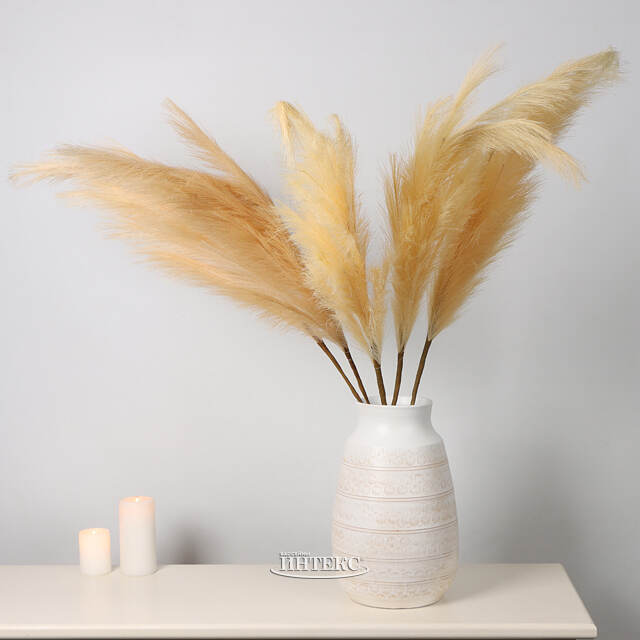 Светящаяся ветка для декора Кремовое Перо 118 см, теплые белые LED лампы, на батарейках Kaemingk (Кейминг)