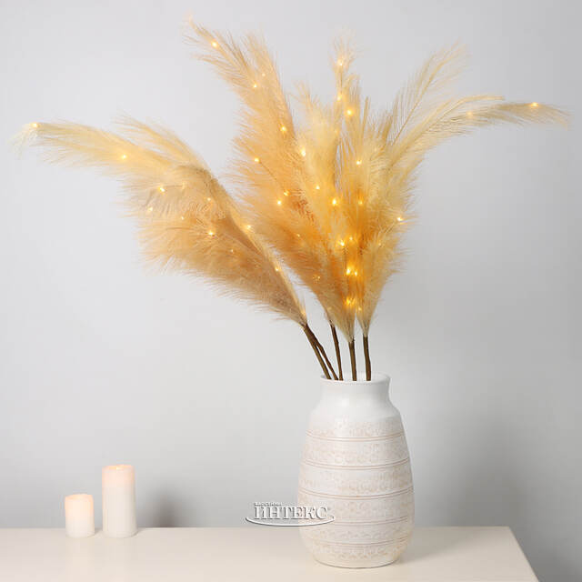 Светящаяся ветка для декора Кремовое Перо 118 см, теплые белые LED лампы, на батарейках Kaemingk (Кейминг)