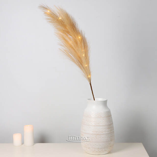 Светящаяся ветка для декора Кремовое Перо 118 см, теплые белые LED лампы, на батарейках Kaemingk (Кейминг)