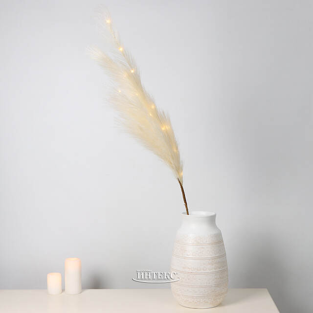 Светящаяся ветка для декора Перо Айвори 118 см, теплые белые LED лампы, на батарейках Kaemingk (Кейминг)