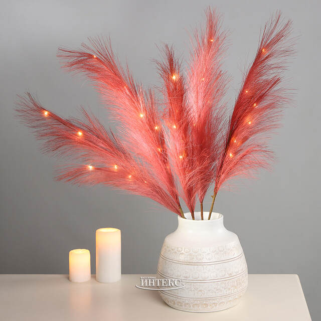 Светящаяся ветка для декора Перо Маноскью 70 см коралловая, теплые белые LED, на батарейках Kaemingk (Кейминг)