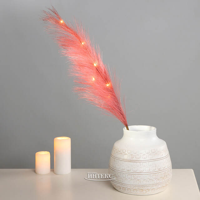 Светящаяся ветка для декора Перо Маноскью 70 см коралловая, теплые белые LED, на батарейках Kaemingk (Кейминг)