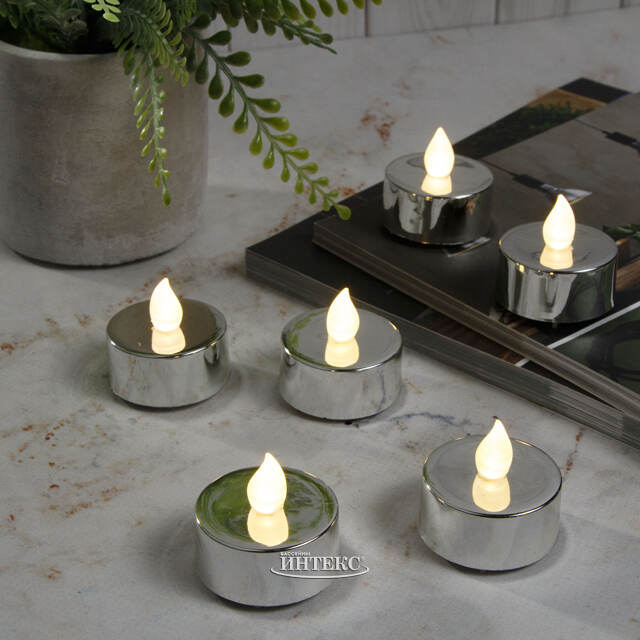 Чайная светодиодная свеча Ла Валле серебряная 6 шт, на батарейках Kaemingk (Кейминг)