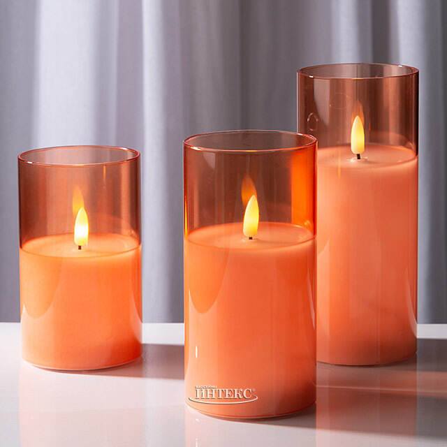 Светодиодная свеча в колбе с живым пламенем Одри: Амбер 18 см, на батарейках, таймер Kaemingk (Кейминг)