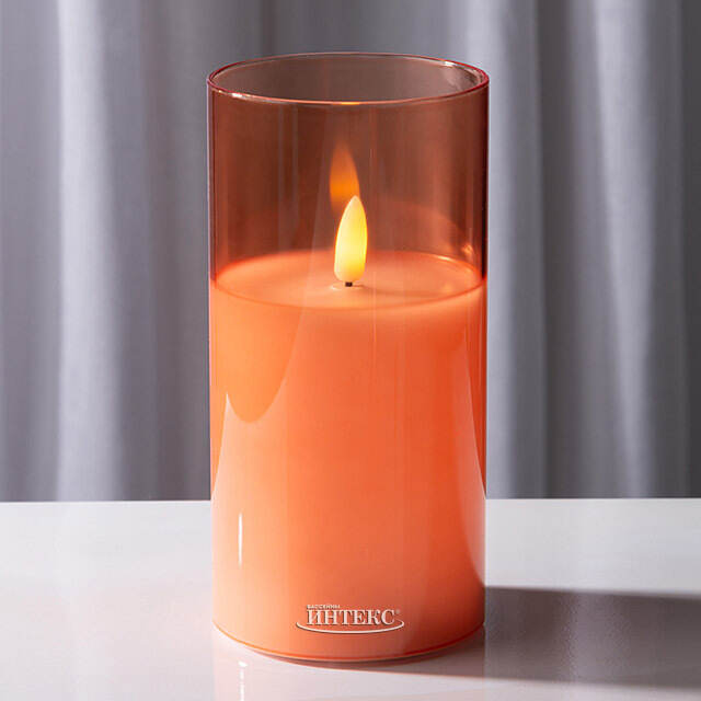 Светодиодная свеча в колбе с живым пламенем Одри: Амбер 15 см, на батарейках, таймер Kaemingk (Кейминг)