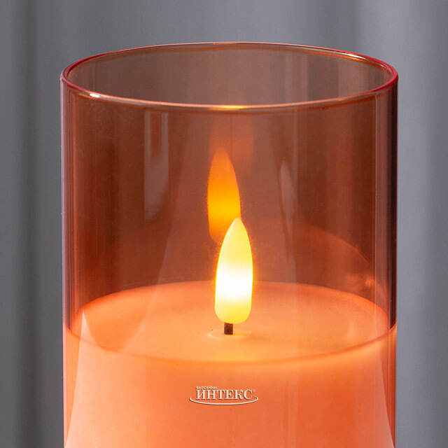 Светодиодная свеча в колбе с живым пламенем Одри: Амбер 15 см, на батарейках, таймер Kaemingk (Кейминг)