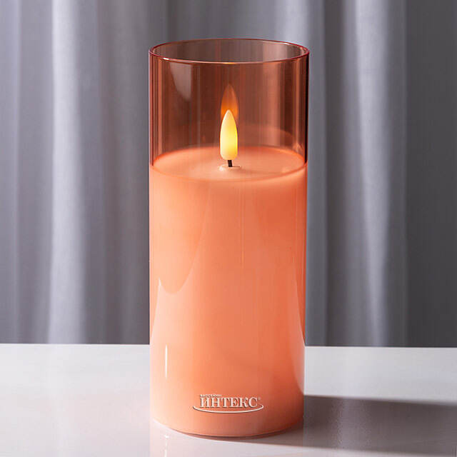 Светодиодная свеча в колбе с живым пламенем Одри: Амбер 18 см, на батарейках, таймер Kaemingk (Кейминг)