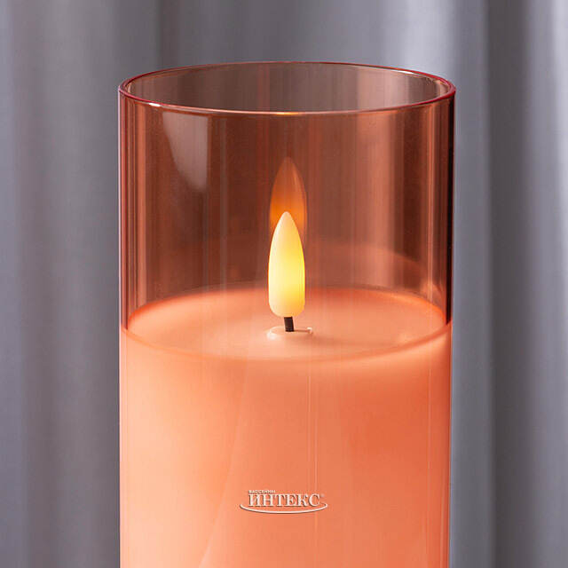 Светодиодная свеча в колбе с живым пламенем Одри: Амбер 18 см, на батарейках, таймер Kaemingk (Кейминг)