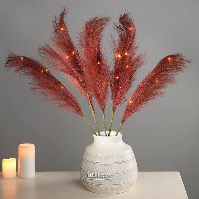 Светящаяся ветка для декора Перо Марсала 70 см, теплые белые LED лампы, на батарейках Kaemingk (Кейминг)