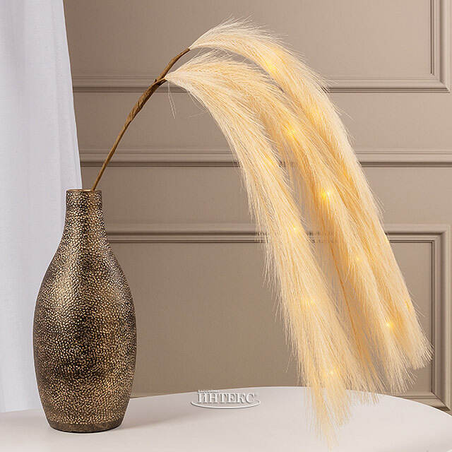 Светящаяся ветка для декора Перо Моник 105 см бежевая, теплые белые LED лампы, на батарейках Kaemingk (Кейминг)