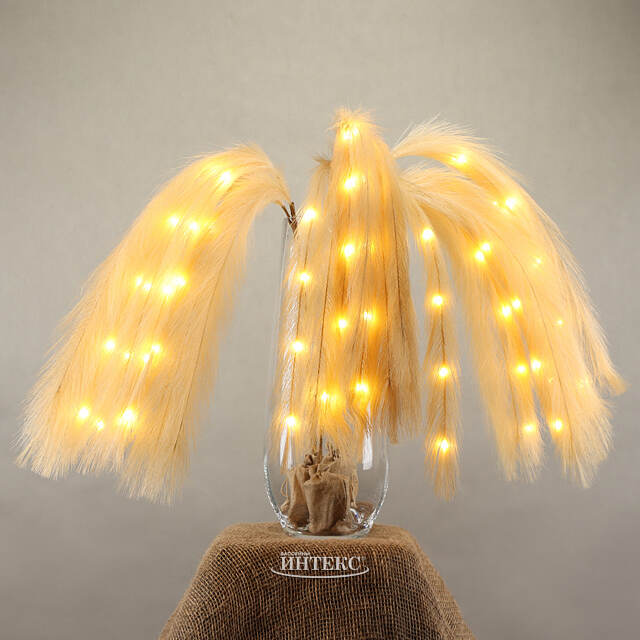 Светящаяся ветка для декора Перо Моник 105 см бежевая, теплые белые LED лампы, на батарейках Kaemingk (Кейминг)