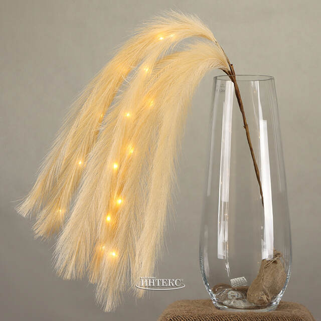 Светящаяся ветка для декора Перо Моник 105 см бежевая, теплые белые LED лампы, на батарейках Kaemingk (Кейминг)