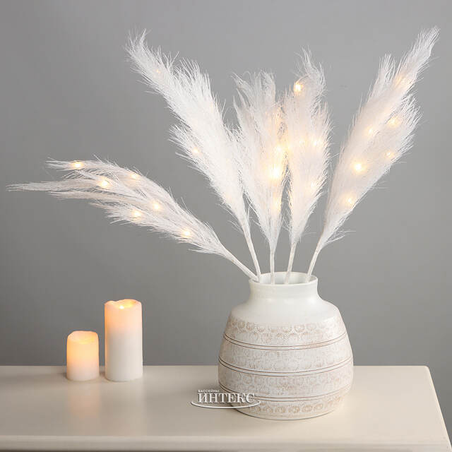 Светящаяся ветка для декора Перо Бланшет 70 см белая, теплые белые LED лампы, на батарейках Kaemingk (Кейминг)