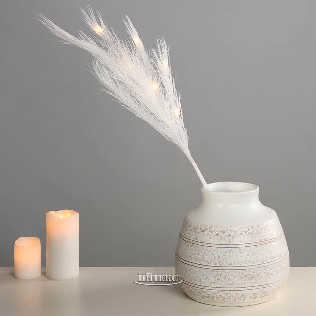 Светящаяся ветка для декора Перо Бланшет 70 см белая, теплые белые LED лампы, на батарейках Kaemingk (Кейминг)