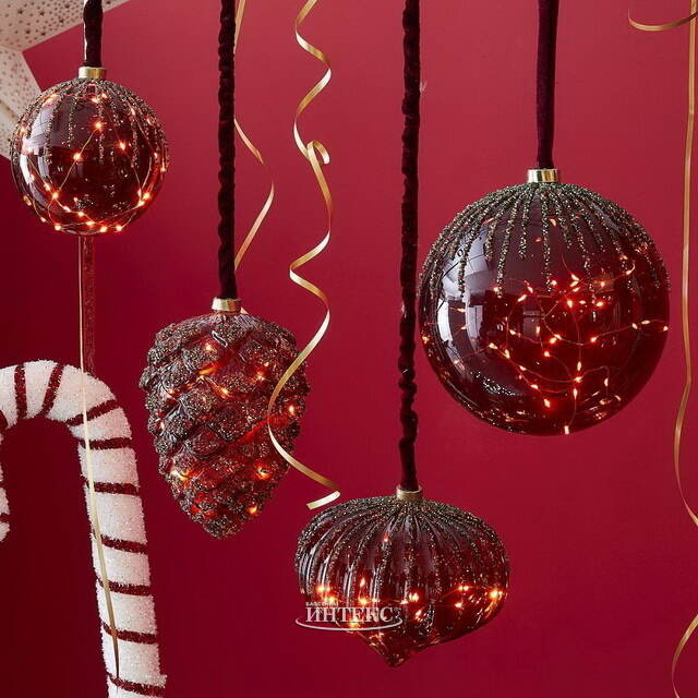 Подвесной светильник Денали - Луковка 20 см, 15 микро LED ламп, таймер, на батарейках, стекло Kaemingk