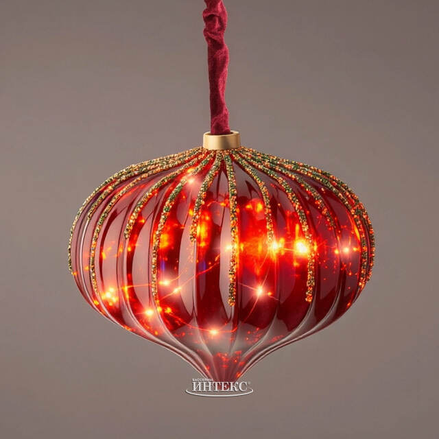 Подвесной светильник Денали - Луковка 20 см, 15 микро LED ламп, таймер, на батарейках, стекло Kaemingk