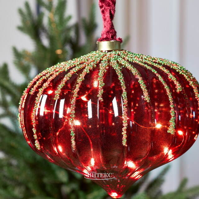 Подвесной светильник Денали - Луковка 20 см, 15 микро LED ламп, таймер, на батарейках, стекло Kaemingk