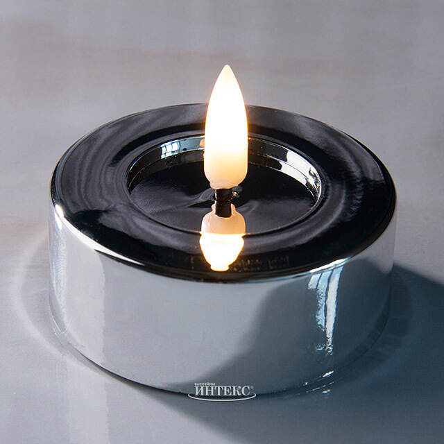 Чайная светодиодная свеча Лейден серебряная 7*6 см, 2 шт, на батарейках Kaemingk