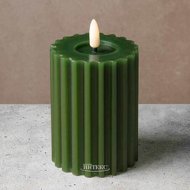Светодиодная свеча Glen с имитацией пламени 12 см, зеленая, на батарейках Kaemingk