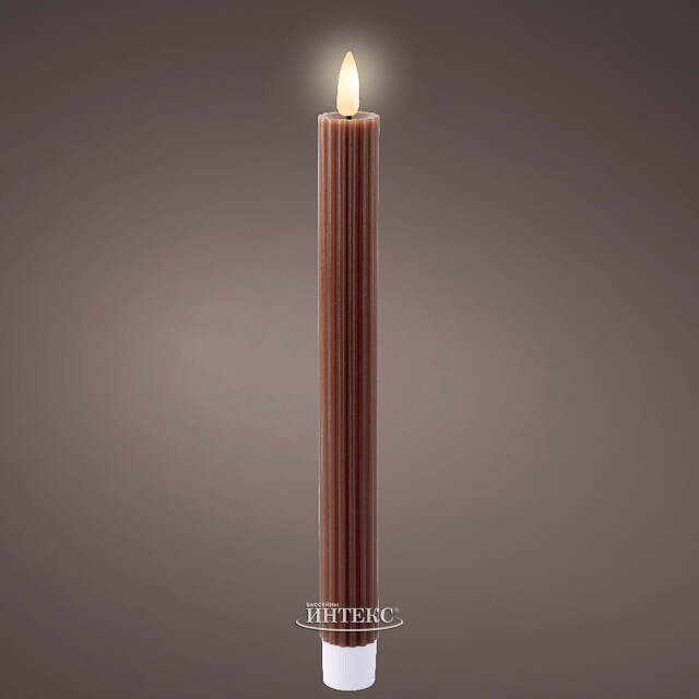 Столовая светодиодная свеча Glen с имитацией пламени 25 см темный шоколад, 2 шт, на батарейках Kaemingk