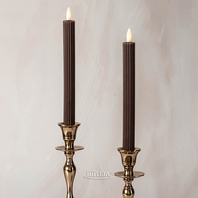 Столовая светодиодная свеча Glen с имитацией пламени 25 см темный шоколад, 2 шт, на батарейках Kaemingk