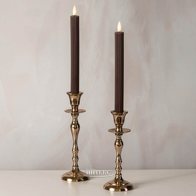 Столовая светодиодная свеча Glen с имитацией пламени 25 см темный шоколад, 2 шт, на батарейках Kaemingk