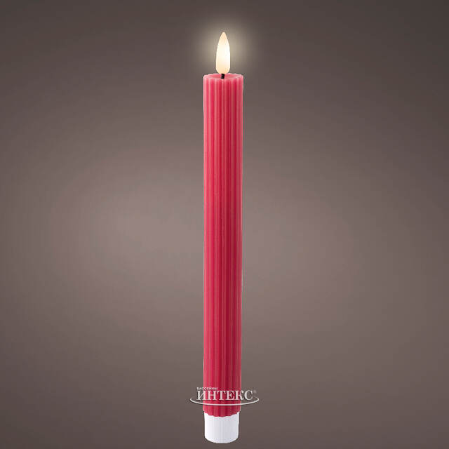 Столовая светодиодная свеча с имитацией пламени Glen 25 см фуксия, 2 шт, на батарейках Kaemingk (Кейминг)