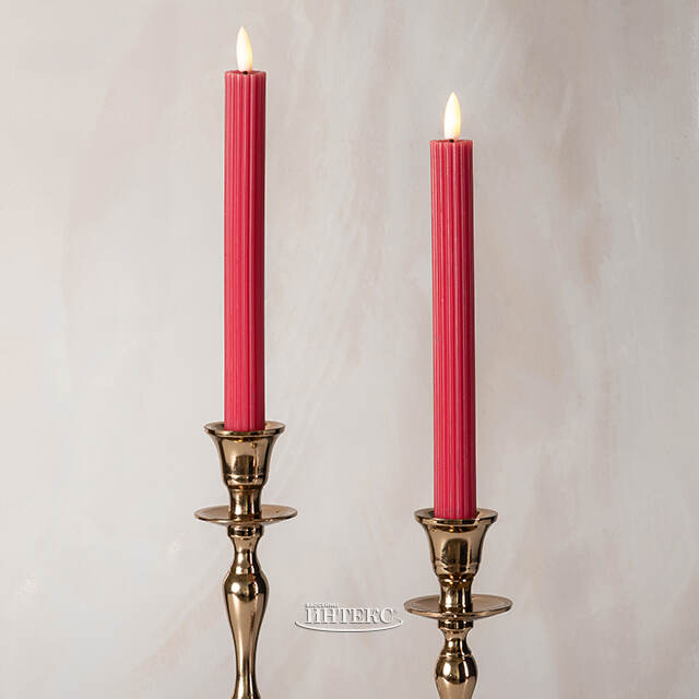 Столовая светодиодная свеча с имитацией пламени Glen 25 см фуксия, 2 шт, на батарейках Kaemingk (Кейминг)