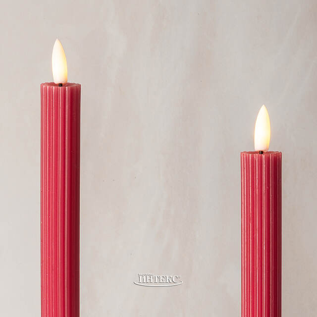 Столовая светодиодная свеча с имитацией пламени Glen 25 см фуксия, 2 шт, на батарейках Kaemingk (Кейминг)