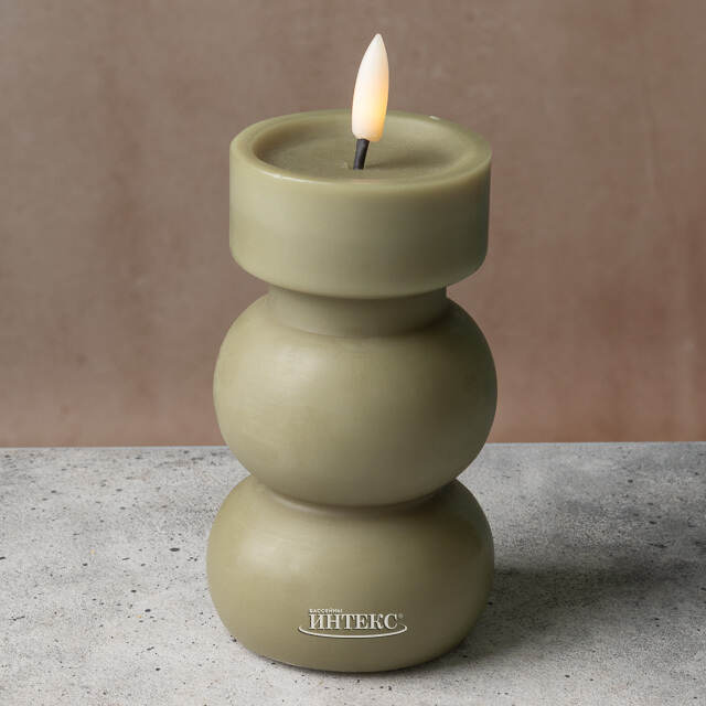 Светодиодная свеча Аттика с имитацией пламени 15 см оливковая, на батарейках Kaemingk (Кейминг)