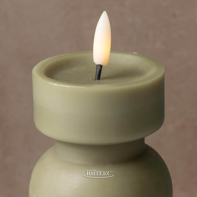 Светодиодная свеча Аттика с имитацией пламени 15 см оливковая, на батарейках Kaemingk (Кейминг)