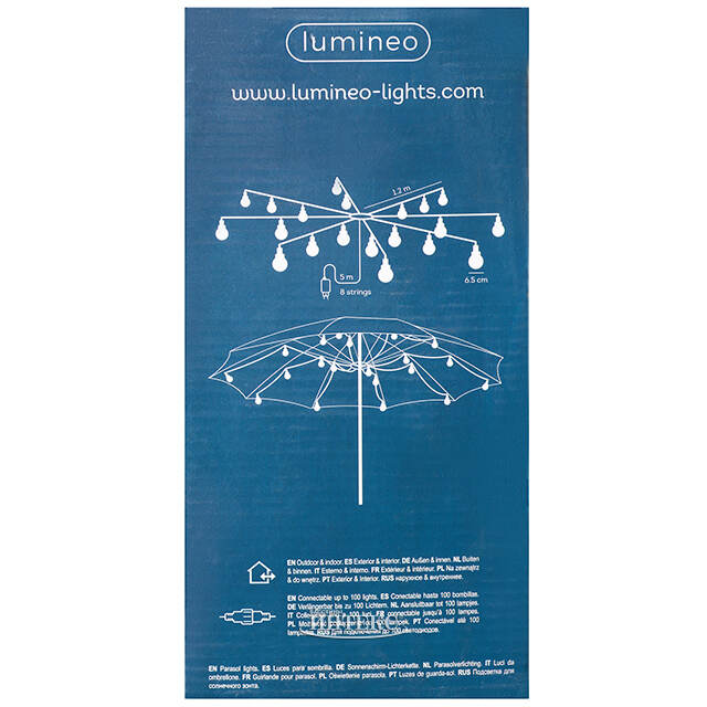 Гирлянда из лампочек для уличного зонта Parasol Lights 1.2 м, 20 теплых белых LED ламп, черный ПВХ, IP44 Kaemingk