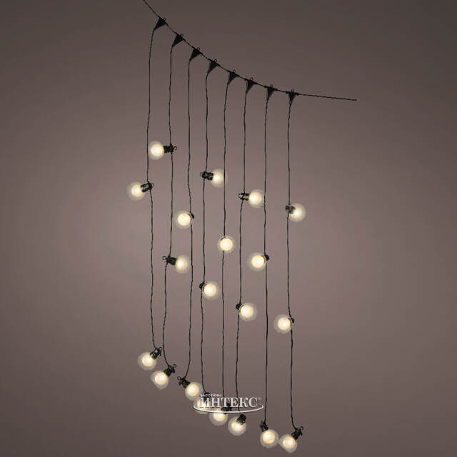 Гирлянда из лампочек для уличного зонта Parasol Lights 1.2 м, 20 теплых белых LED ламп, черный ПВХ, IP44 Kaemingk
