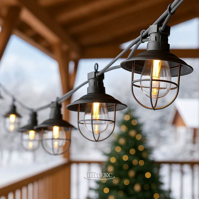Гирлянда из лампочек Filidella, 10 ламп, теплые белые LED, 4.5 м, черный ПВХ, соединяемая, IP44 Kaemingk (Кейминг)