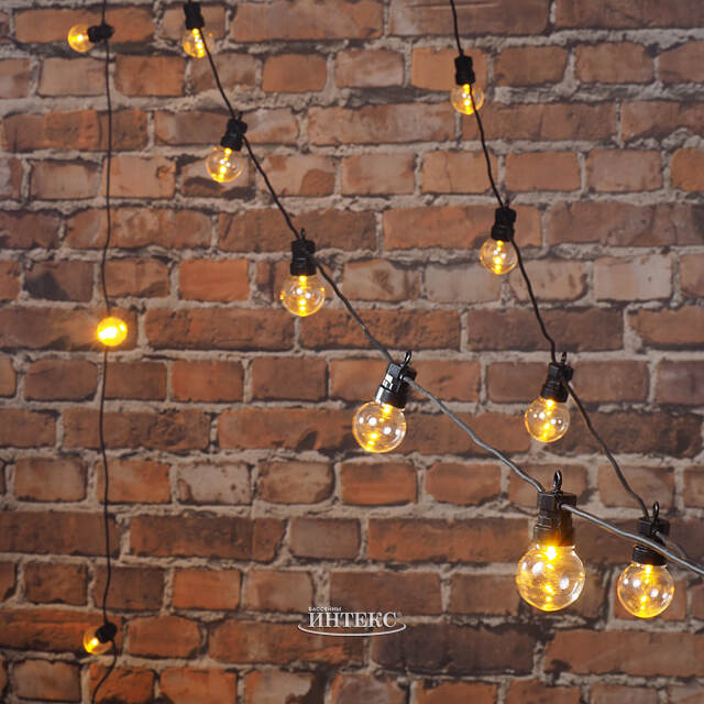 Гирлянда из лампочек, 20 экстра теплых белых LED ламп, 9.5 м, черный ПВХ, соединяемая, IP44 Kaemingk