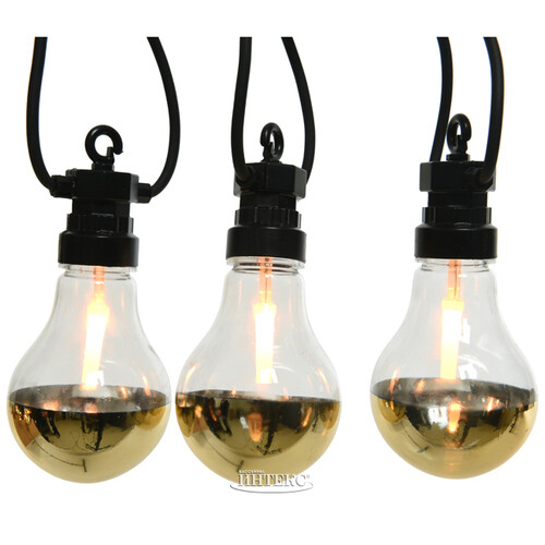 Ретро гирлянда Золото Эдисона, 20 ламп, экстра теплые белые LED, 9.5 м, черный ПВХ, соединяемая, IP44 Kaemingk