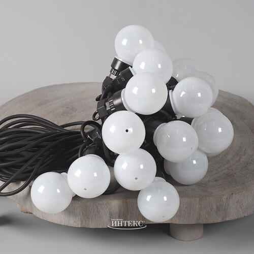 Гирлянда из белых лампочек Ретро, 20 ламп, теплые белые LED, 9.5 м, черный ПВХ, соединяемая, IP44 Kaemingk