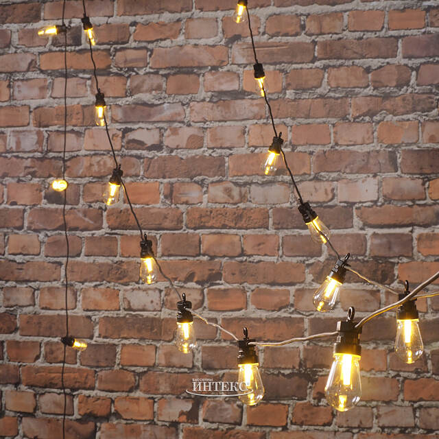 Гирлянда из лампочек Ретро, 20 ламп, теплые белые LED, 9.5 м, черный ПВХ, соединяемая, IP44 Kaemingk