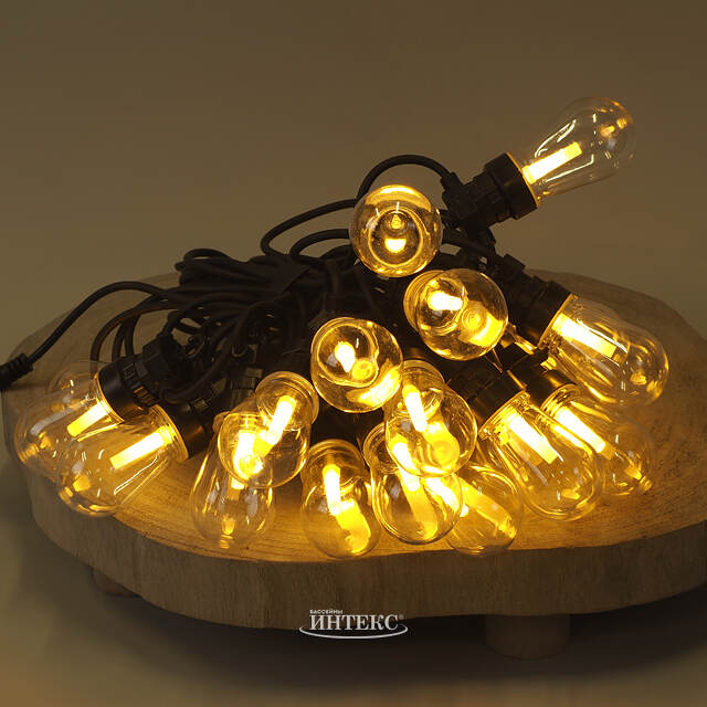 Гирлянда из лампочек Ретро, 20 ламп, теплые белые LED, 9.5 м, черный ПВХ, соединяемая, IP44 Kaemingk