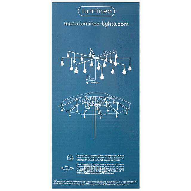 Ретро-гирлянда для уличного зонта Cozy Lounge, 20 ламп, теплые белые LED, 1.2 м, черный ПВХ, IP44 Kaemingk