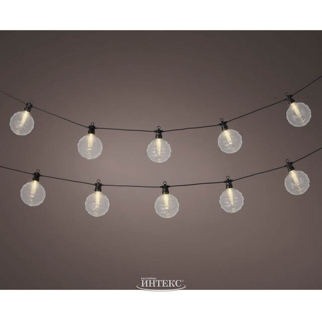 Гирлянда из лампочек Russula, 10 ламп, теплые белые LED, 4.5м, черный ПВХ, соединяемая, IP44 Kaemingk