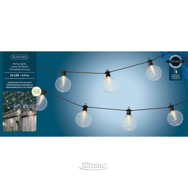 Гирлянда из лампочек Russula, 10 ламп, теплые белые LED, 4.5м, черный ПВХ, соединяемая, IP44 Kaemingk