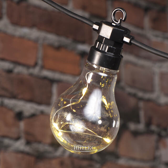 Гирлянда из лампочек Ретро Стиль, 20 ламп, теплые белые LED, 9.5 м, черный ПВХ, соединяемая, IP44 Kaemingk