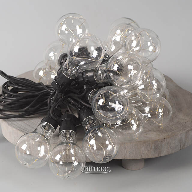 Гирлянда из лампочек Ретро Стиль, 20 ламп, теплые белые LED, 9.5 м, черный ПВХ, соединяемая, IP44 Kaemingk