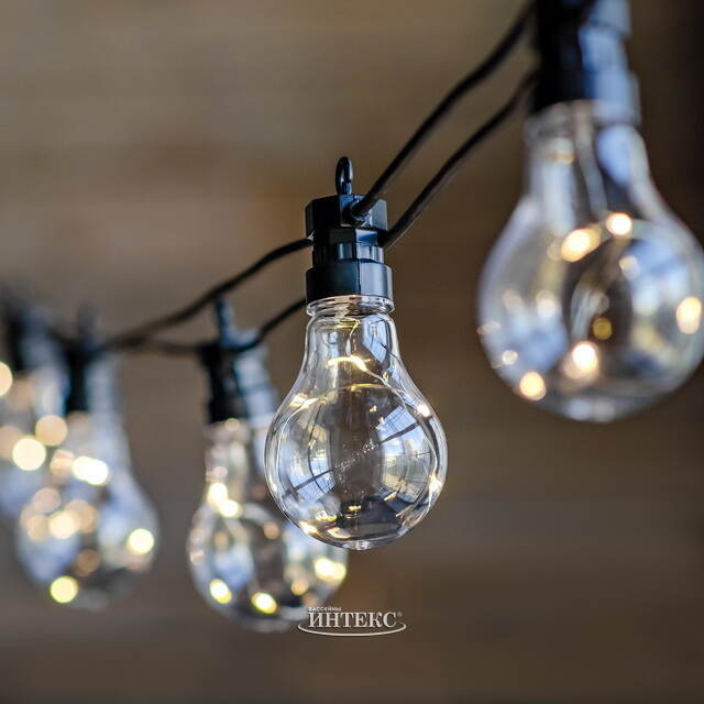 Гирлянда из лампочек Ретро Стиль, 20 ламп, теплые белые LED, 9.5 м, черный ПВХ, соединяемая, IP44 Kaemingk