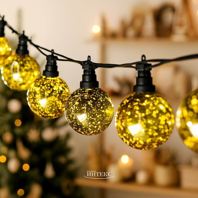 Гирлянда из лампочек Mercury, 10 ламп, теплые белые микро LED, 4.5 м, черный ПВХ, соединяемая, IP44 Kaemingk