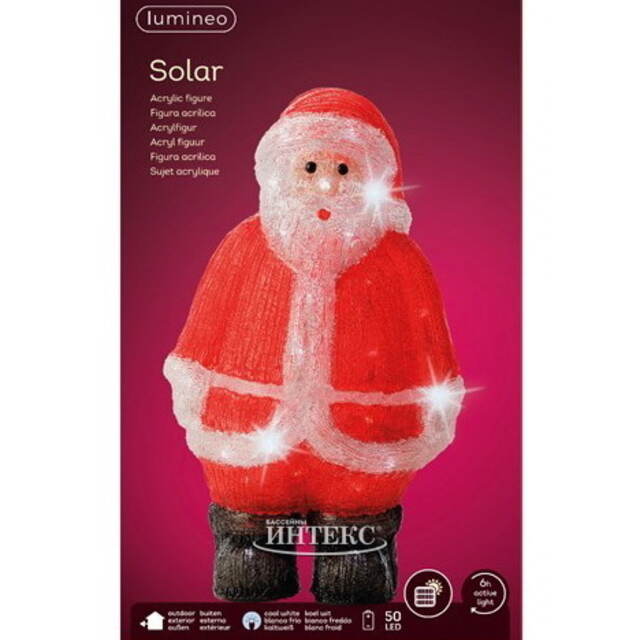Светодиодная фигура на солнечной батарее Solar Добрый Санта 50 см, 50 LED ламп, IP44 Kaemingk